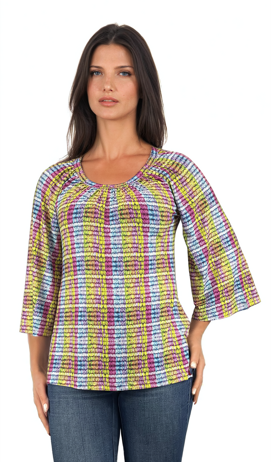 Damen Bluse - T-Shirt mit 3/4 Ärmeln und Rundhalsausschnitt