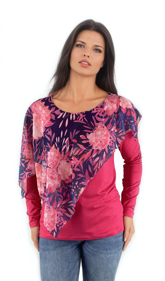 Damen Bluse - Langarm T-Shirt mit Rundhalsausschnitt