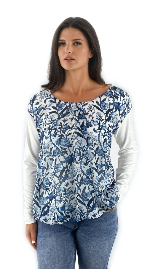 Damen Bluse - Langarm T-Shirt mit Rundhalsausschnitt