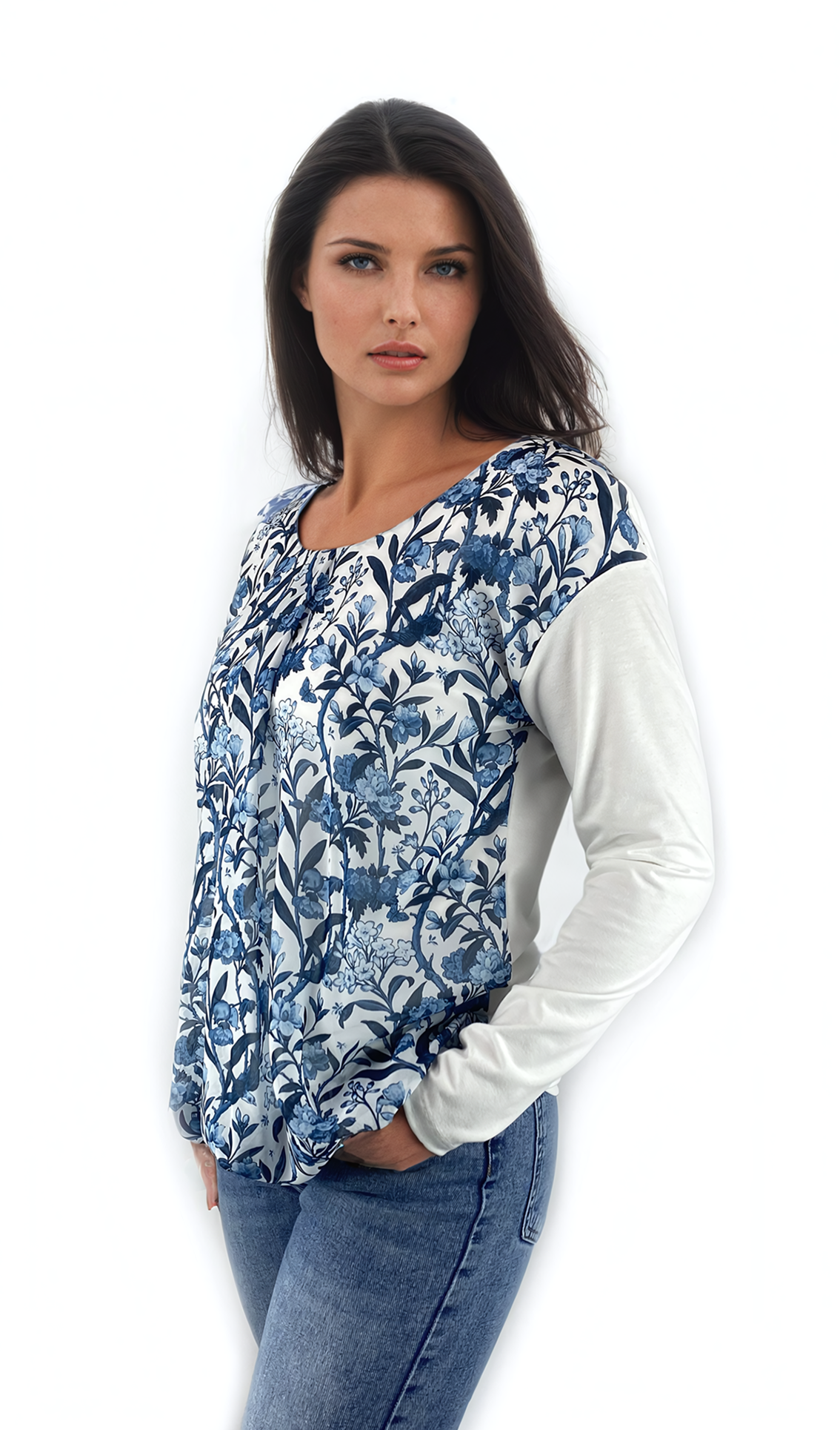 Дамска  блуза - тениска с дълъг ръкав обло деколте - Decade.shop