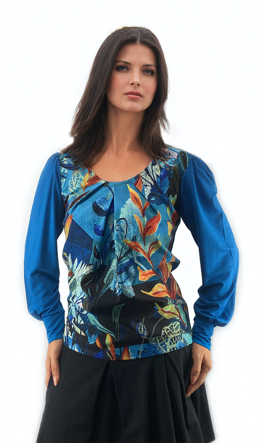 Damen Bluse - Langarm T-Shirt mit Rundhalsausschnitt