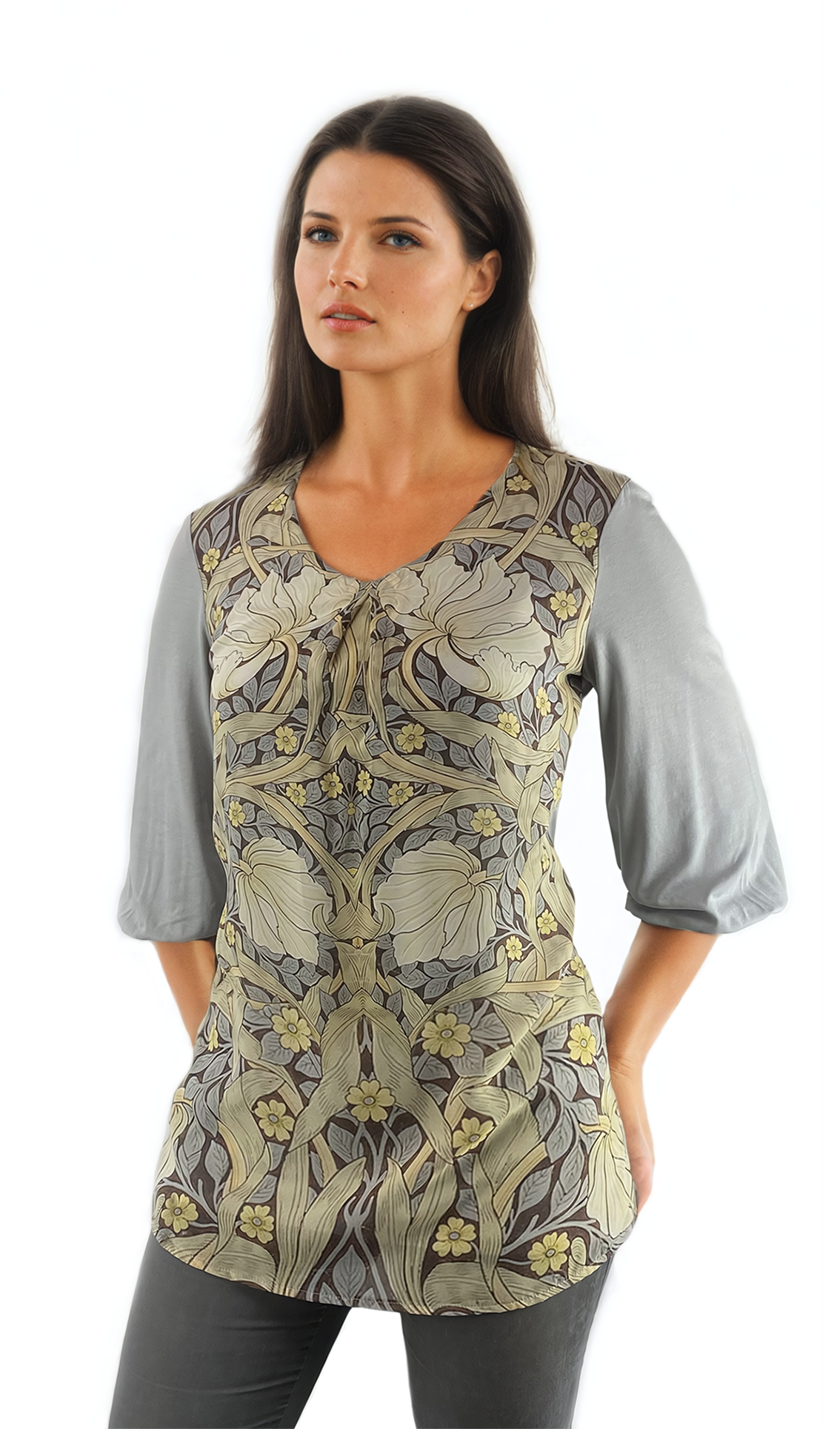 Damen Tunika - T-Shirt mit 3/4 Ärmeln und Rundhalsausschnitt