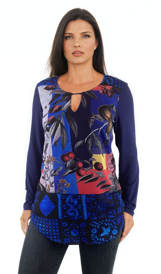 Damen Tunika - Langarm T-Shirt mit Rundhalsausschnitt