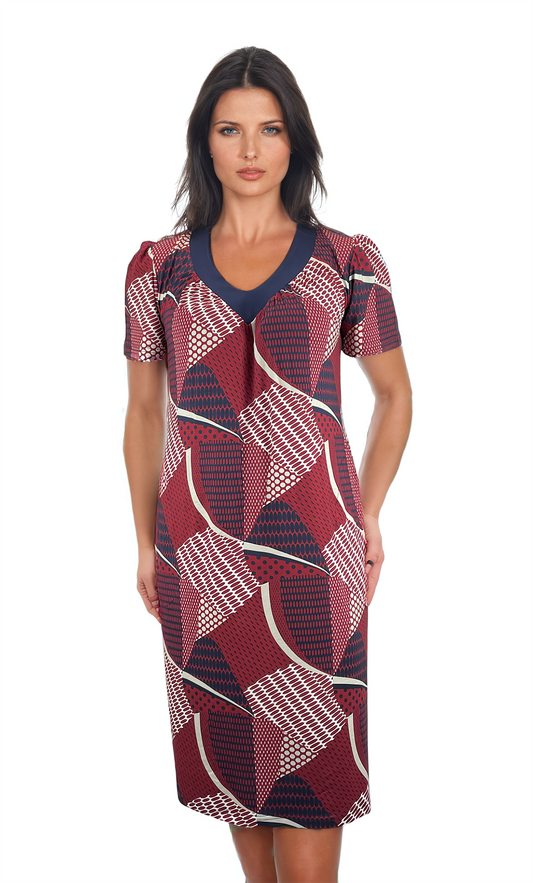 Damenkleid mit kurzen Ärmeln und tiefem Ausschnitt