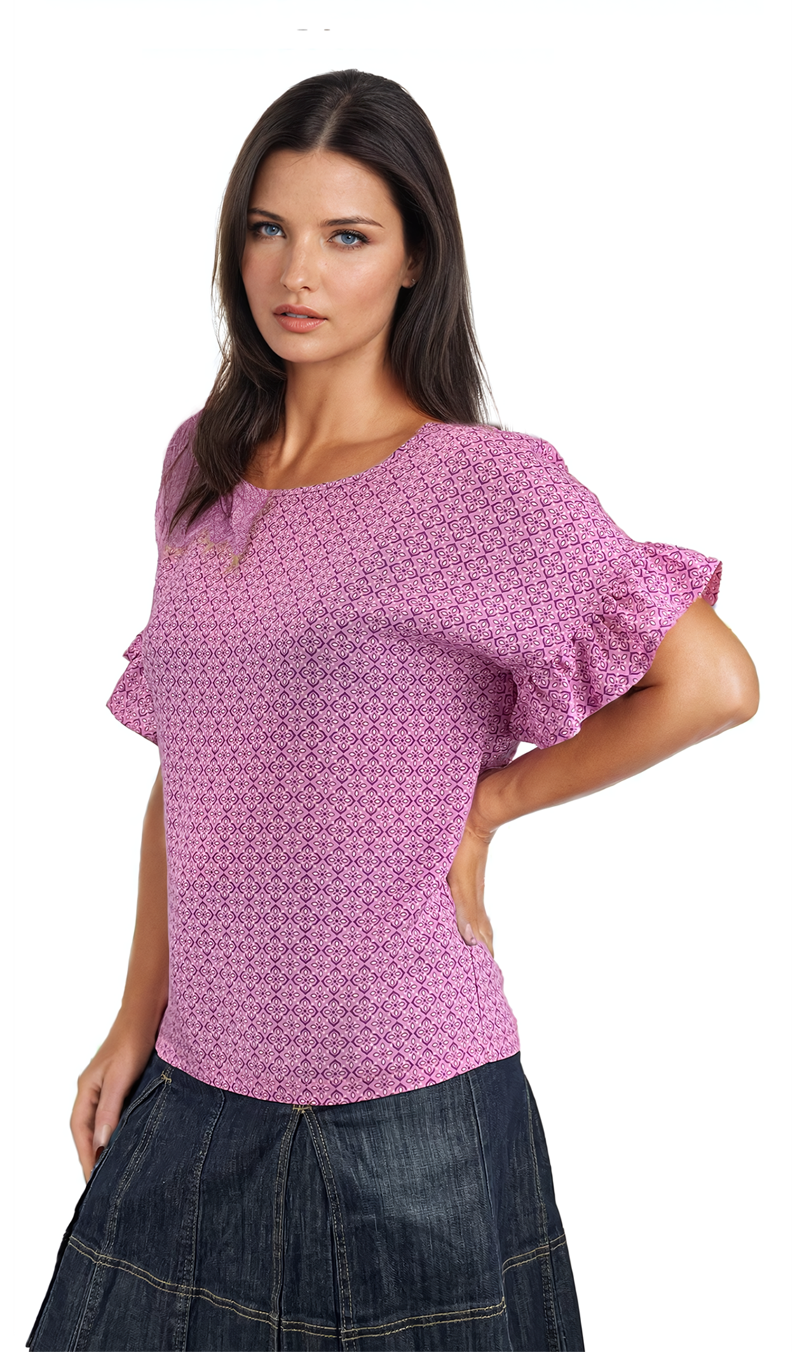 Damen Kurzarm Rundhalsbluse