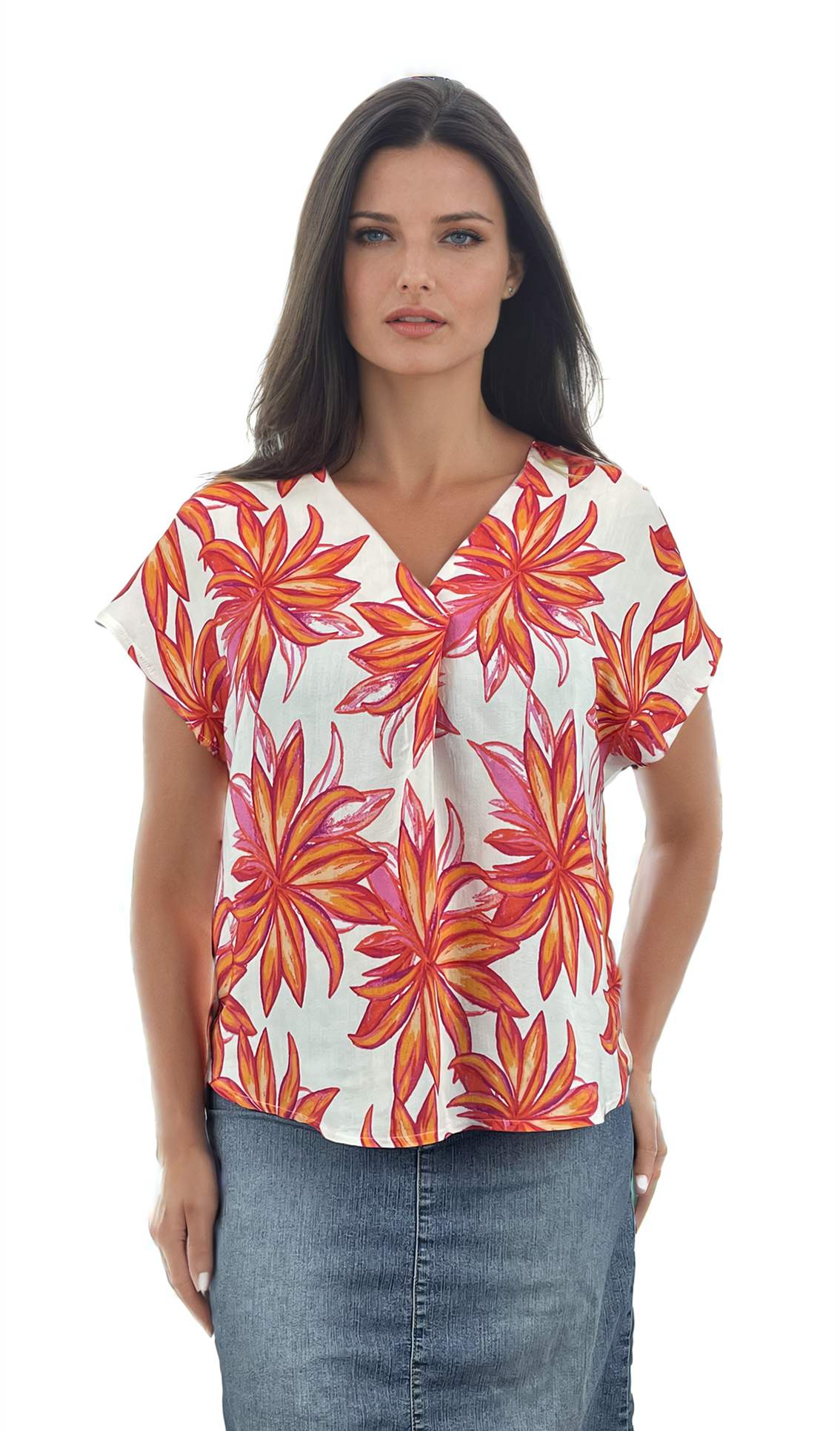 Дамска блуза - тениска къс ръкав остро деколте - Decade.shop