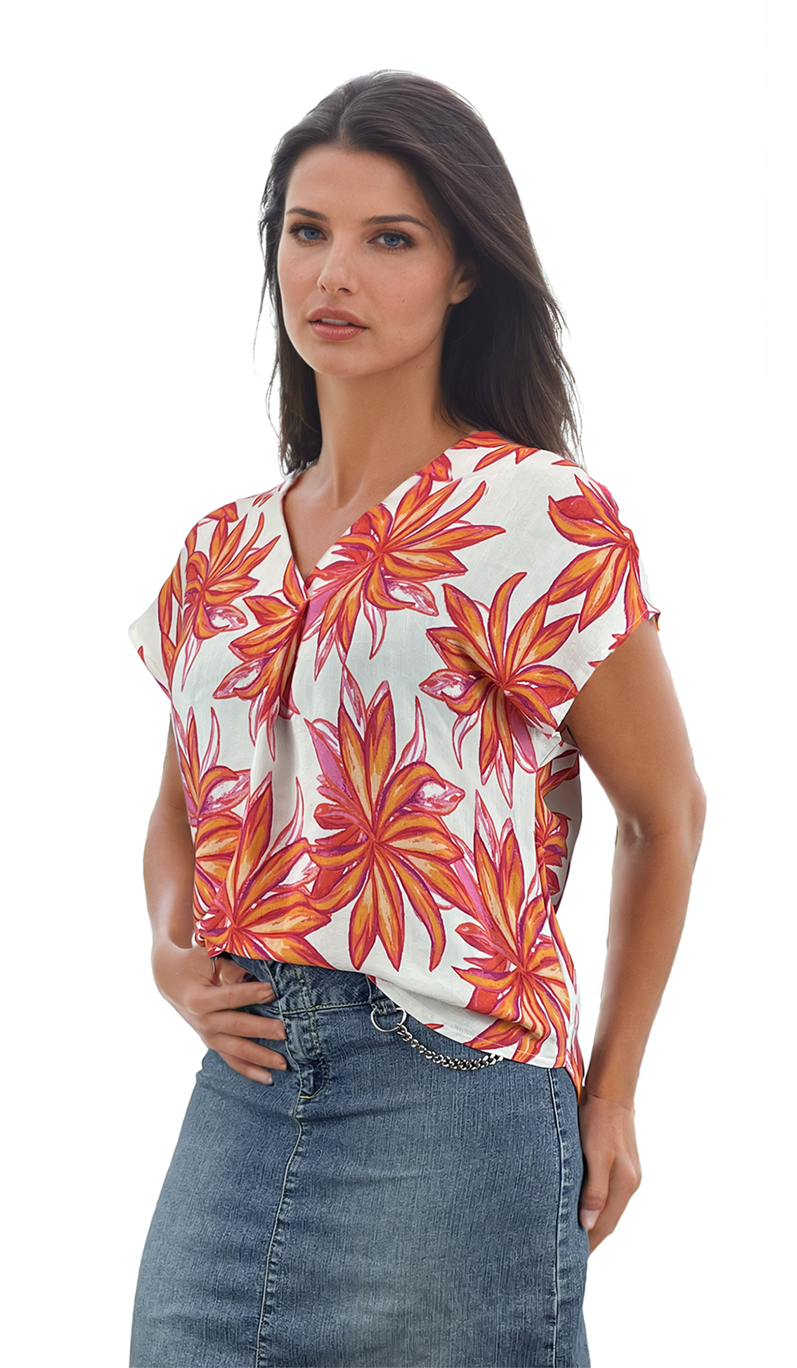 Дамска блуза - тениска къс ръкав остро деколте - Decade.shop