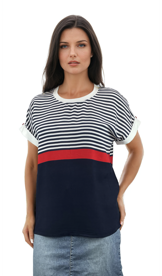 Damen Kurzarm Rundhalsbluse