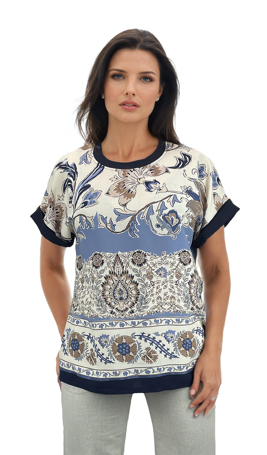 Damen Kurzarm Rundhalsbluse