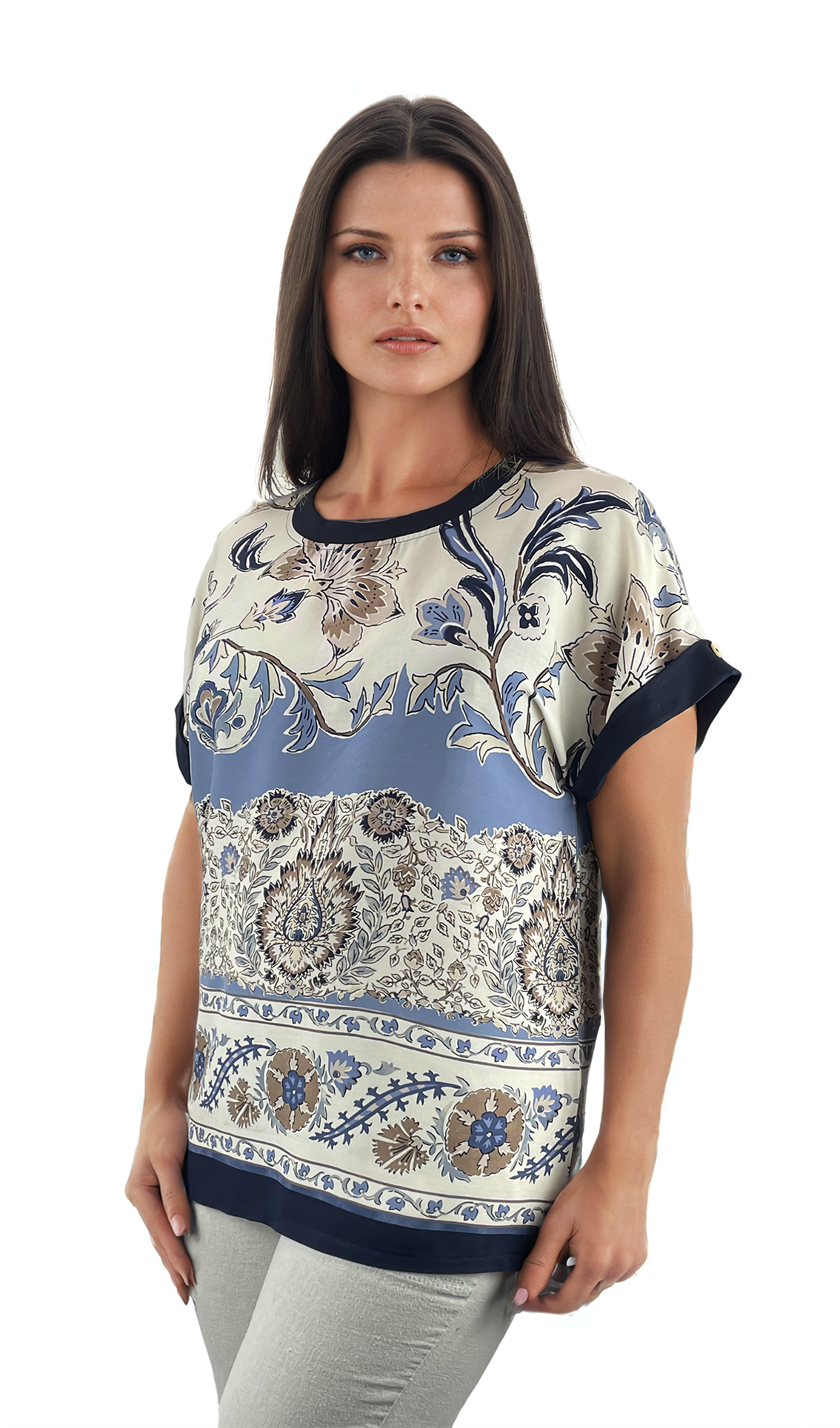 Damen Kurzarm Rundhalsbluse