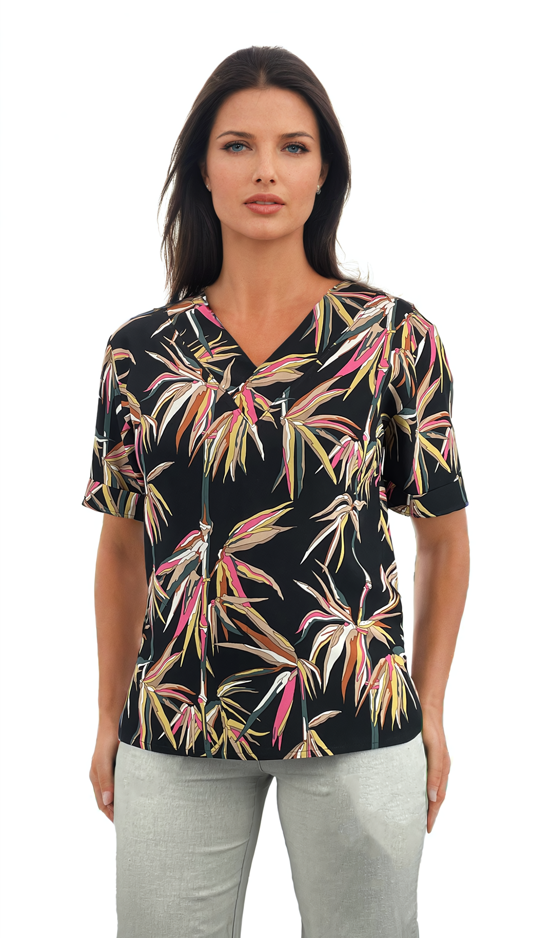 Дамска блуза къс ръкав остро деколте - Decade.shop