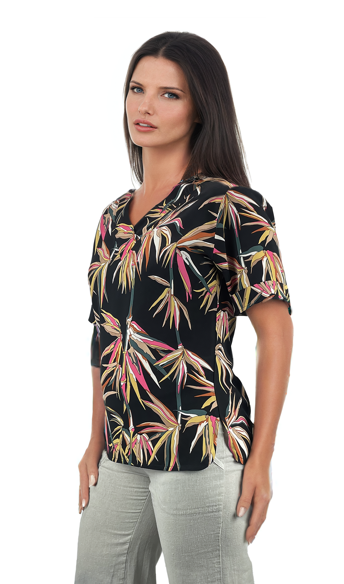 Дамска блуза къс ръкав остро деколте - Decade.shop