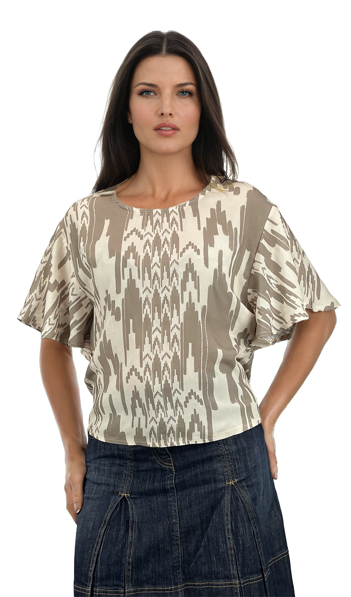 Дамска блуза къс ръкав обло деколте - Decade.shop