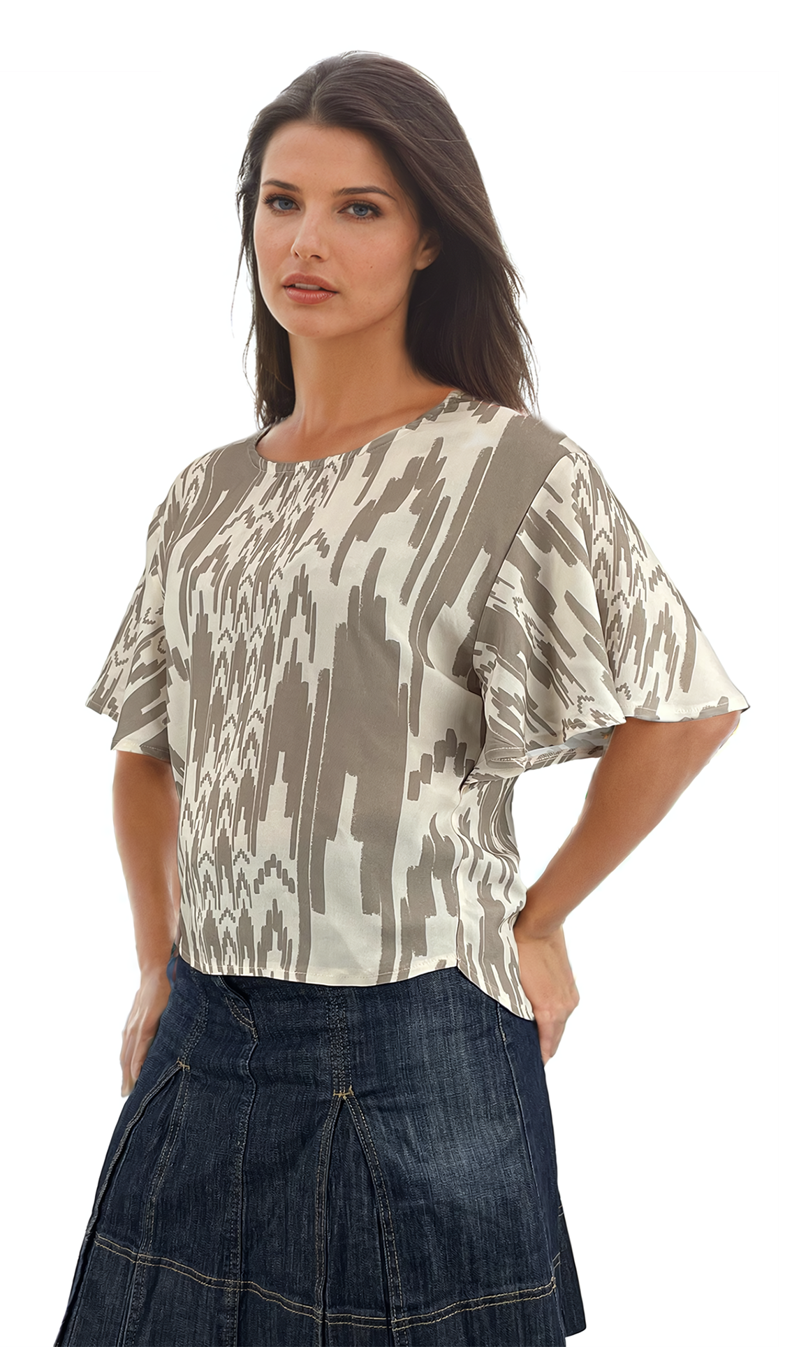 Дамска блуза къс ръкав обло деколте - Decade.shop