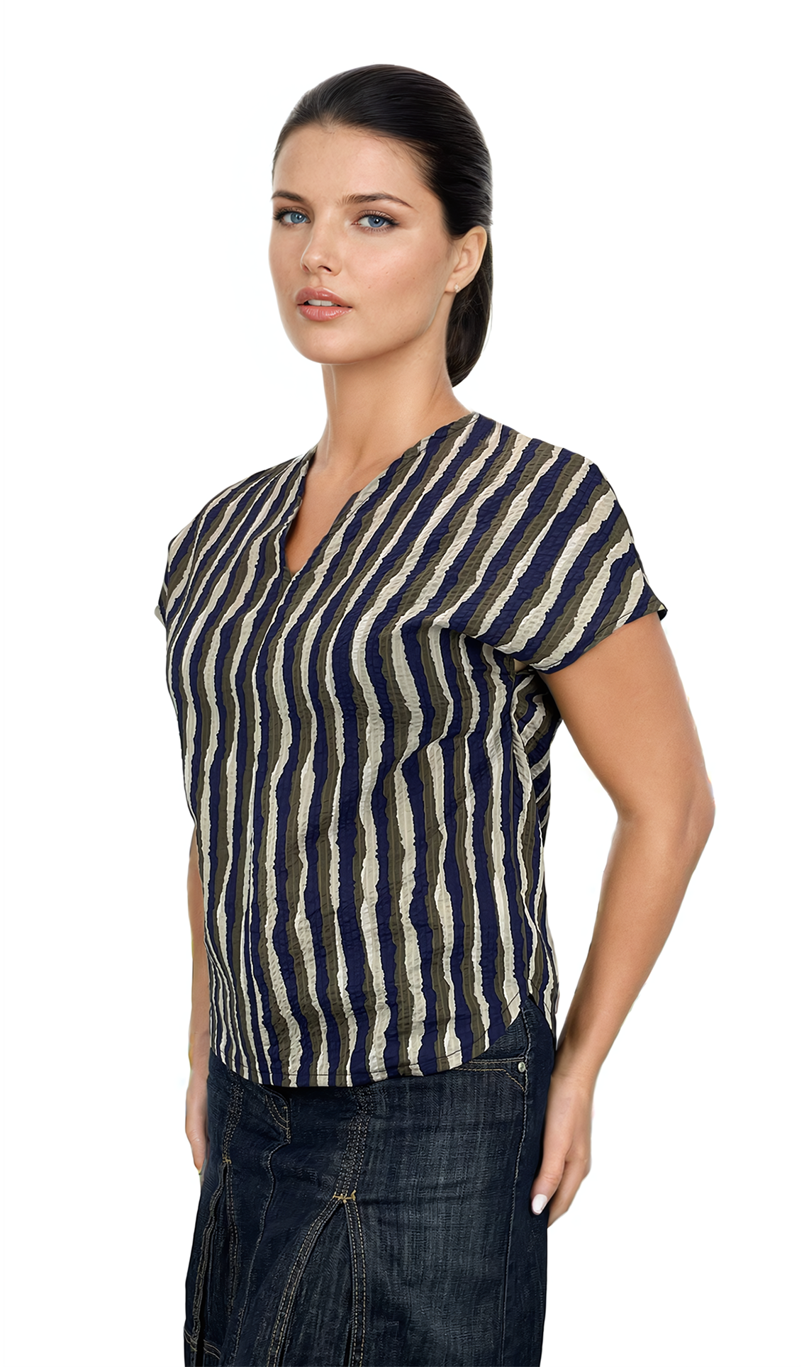 Дамска блуза къс ръкав остро деколте - Decade.shop