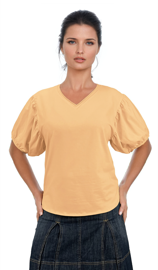 Damenbluse - Kurzarm-T-Shirt mit spitzem Ausschnitt