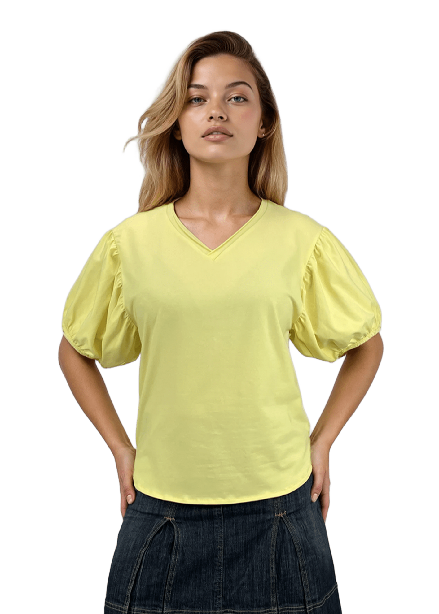 Bluză de damă - tricou cu mânecă scurtă și decolteu ascuțit