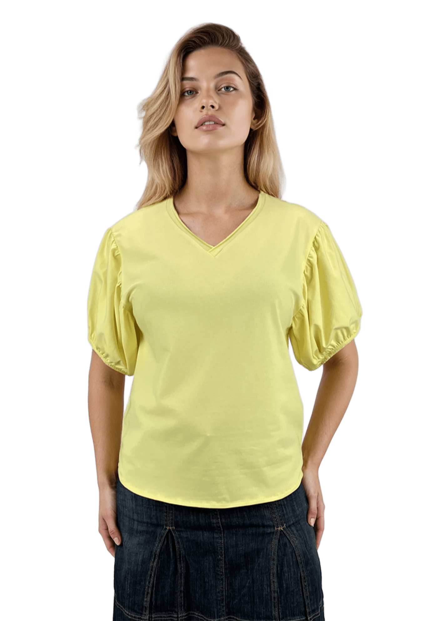 Bluză de damă - tricou cu mânecă scurtă și decolteu ascuțit