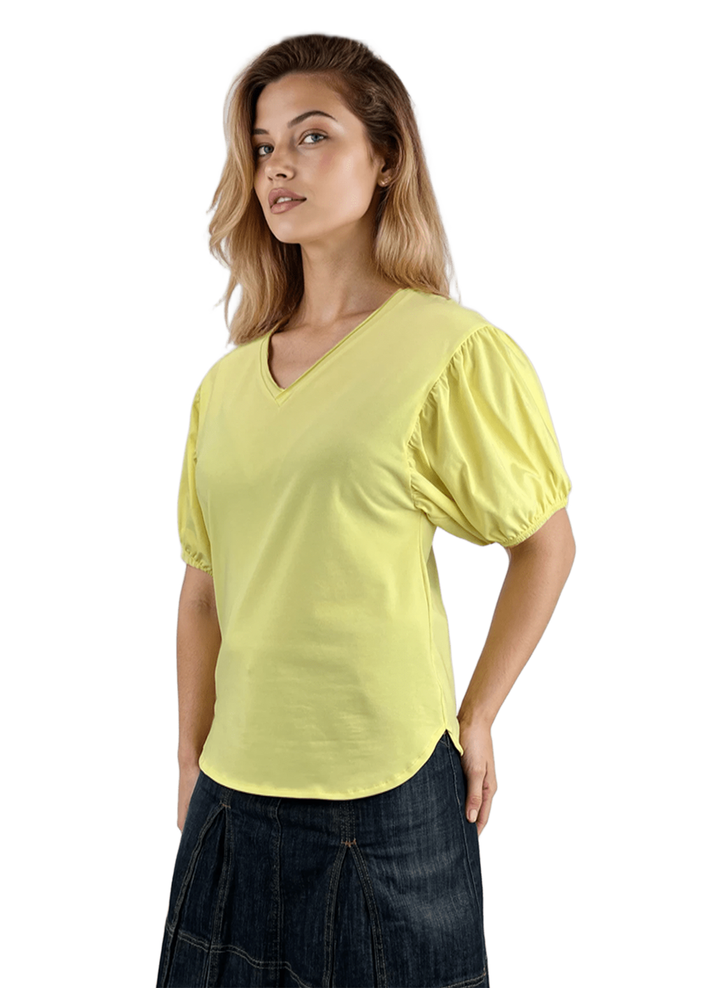 Bluză de damă - tricou cu mânecă scurtă și decolteu ascuțit