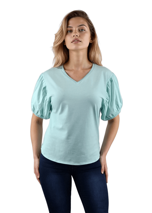 Damenbluse – kurzärmeliges T-Shirt mit spitzem Ausschnitt