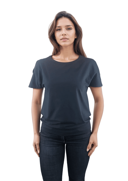 Damenbluse - Kurzarm-T-Shirt mit Rundhalsausschnitt