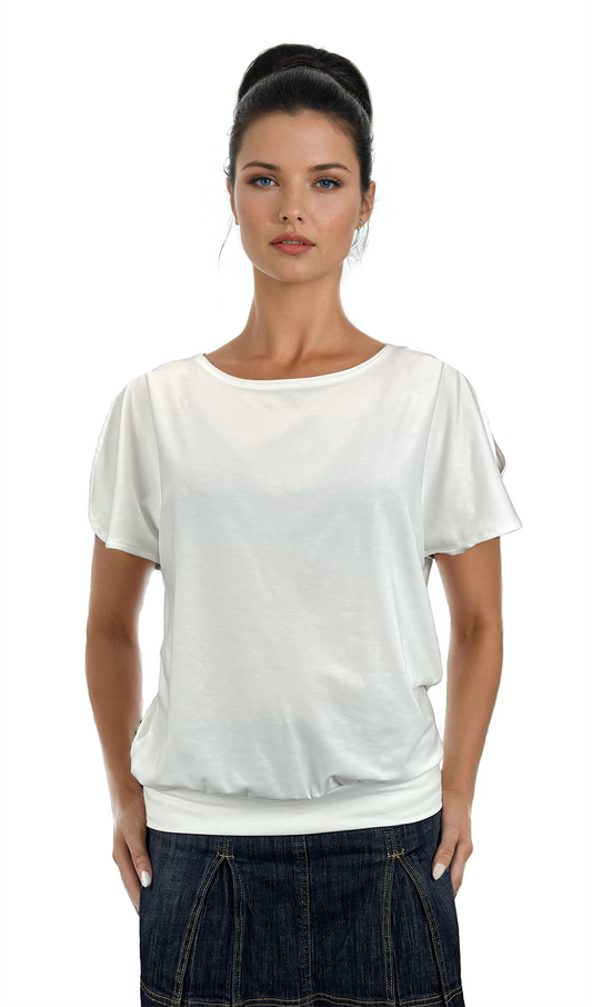 Damenbluse - Kurzarm-T-Shirt mit Rundhalsausschnitt