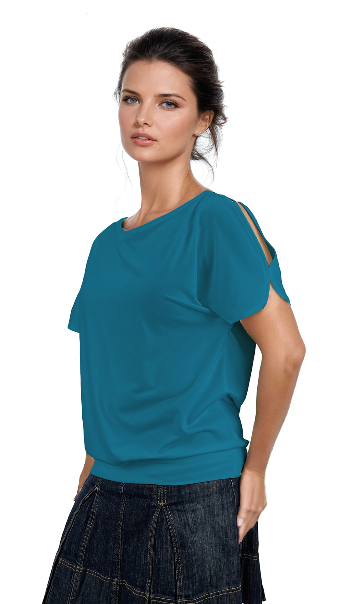 Дамска блуза - тениска къс ръкав обло деколте - Decade.shop