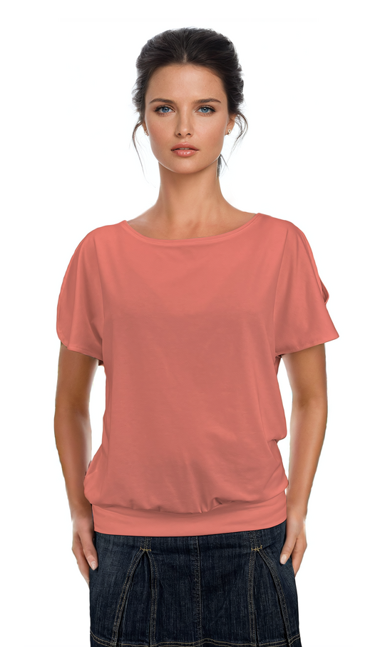 Damenbluse - Kurzarm-T-Shirt mit Rundhalsausschnitt