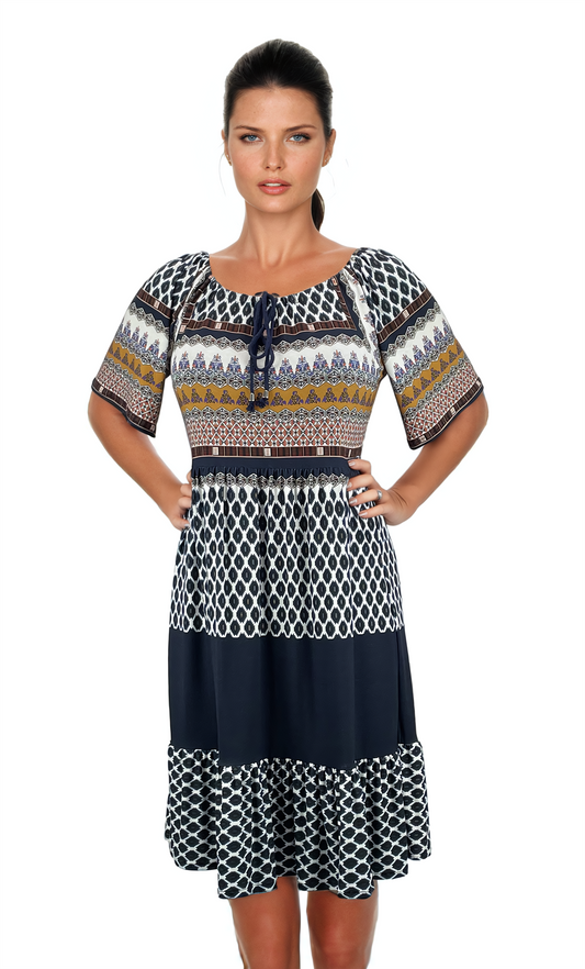 Damen Kurzarmkleid mit Rundhalsausschnitt