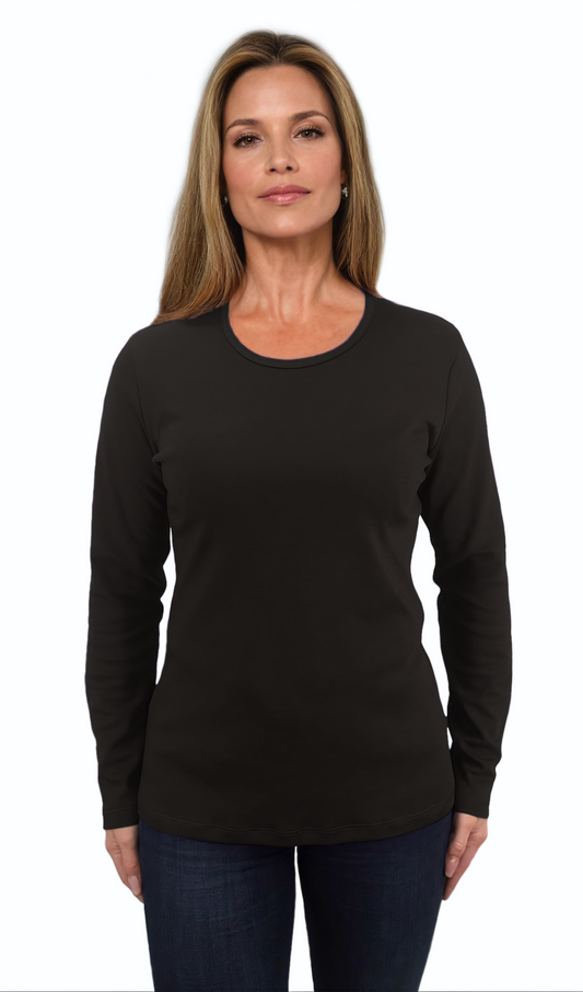 Damen Bluse - Langarm T-Shirt mit Rundhalsausschnitt