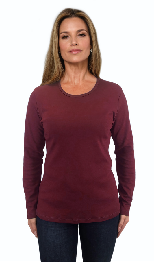 Damen Bluse - Langarm T-Shirt mit Rundhalsausschnitt