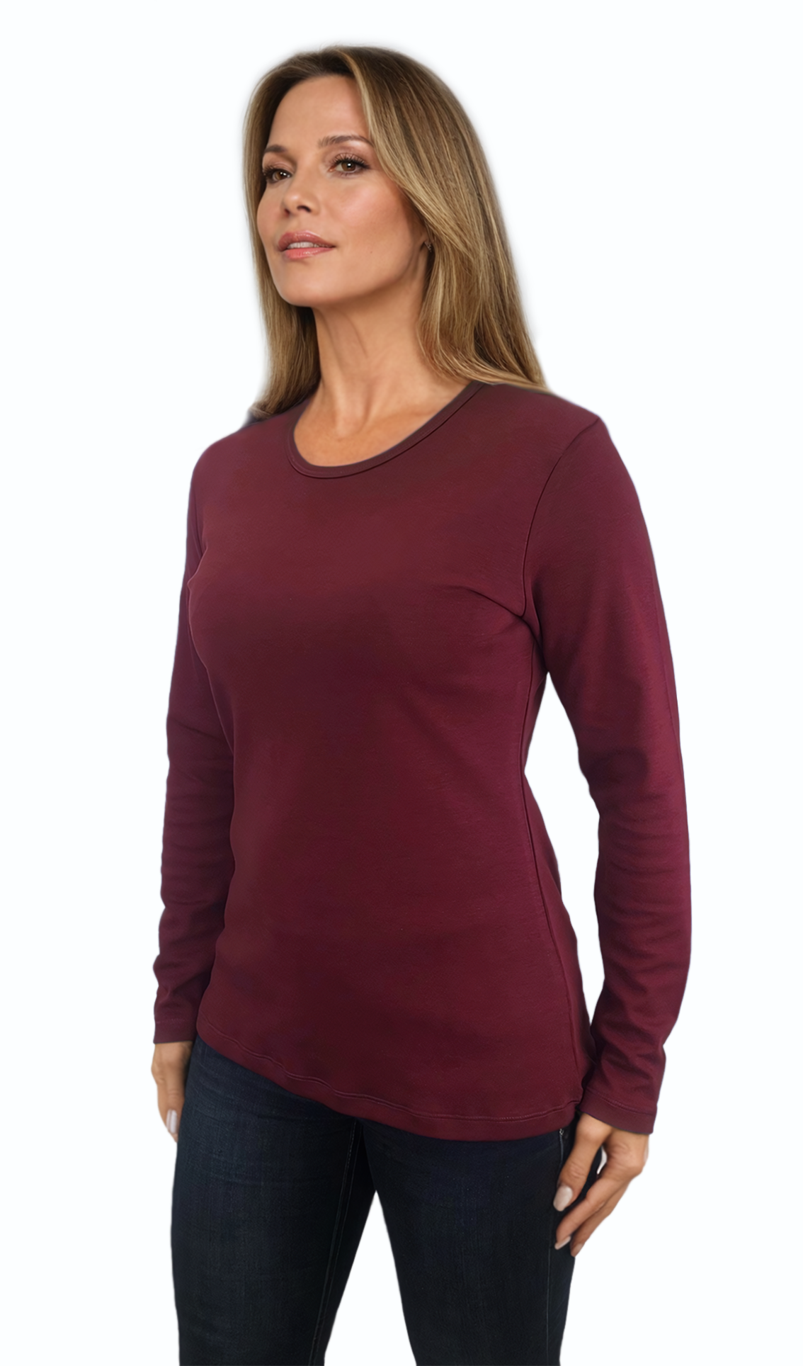 Damen Bluse - Langarm T-Shirt mit Rundhalsausschnitt