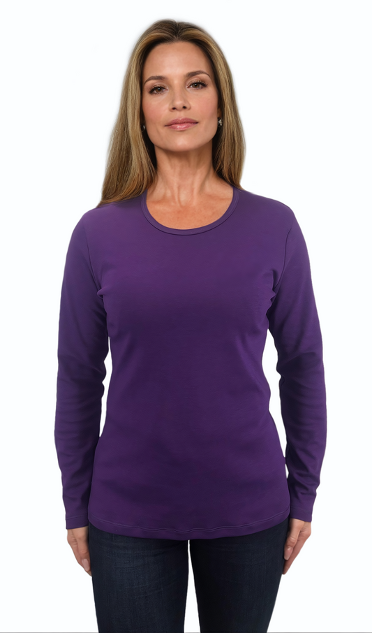 Damen Bluse - Langarm T-Shirt mit Rundhalsausschnitt