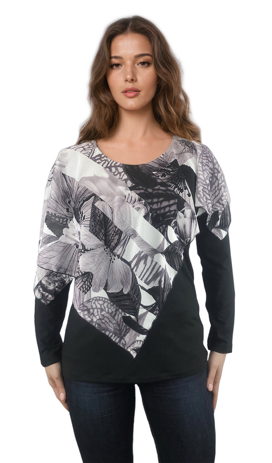 Damen Bluse - Langarm T-Shirt mit Rundhalsausschnitt
