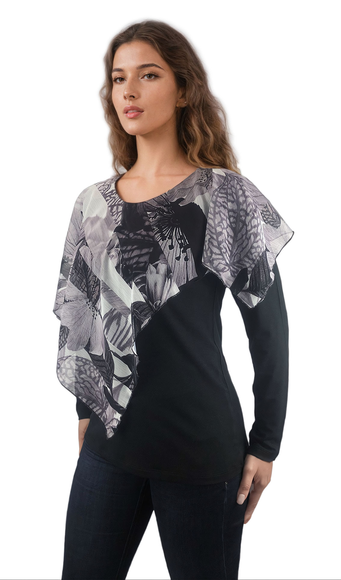 Damen Bluse - Langarm T-Shirt mit Rundhalsausschnitt