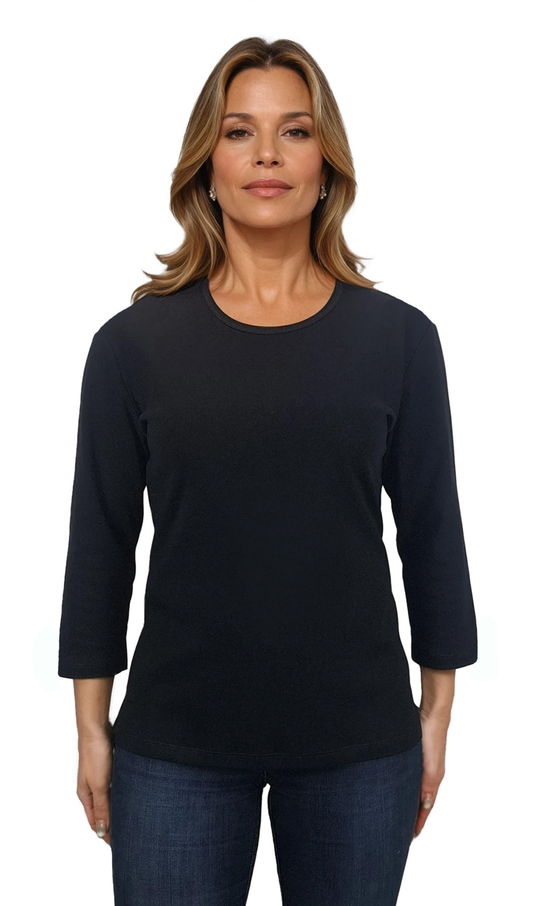 Damen Bluse - T-Shirt mit 3/4 Ärmeln und Rundhalsausschnitt