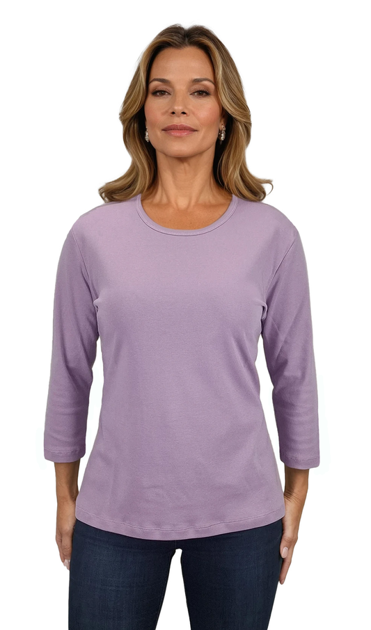 Damen Bluse - T-Shirt mit 3/4 Ärmeln und Rundhalsausschnitt