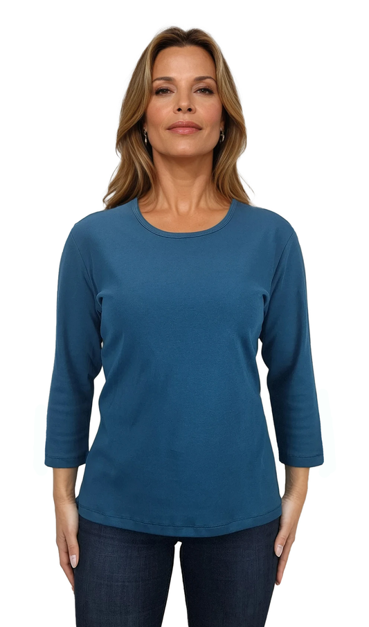 Damen Bluse - T-Shirt mit 3/4 Ärmeln und Rundhalsausschnitt