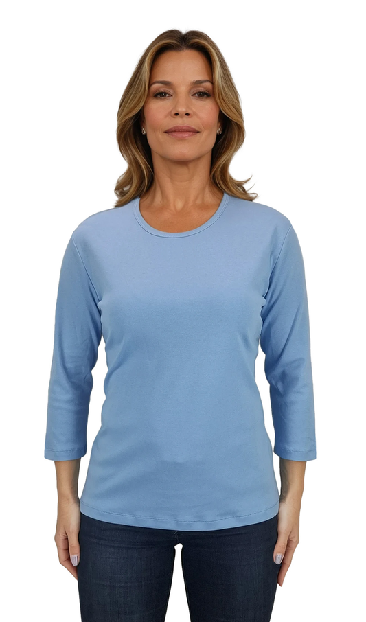 Damen Bluse - T-Shirt mit 3/4 Ärmeln und Rundhalsausschnitt