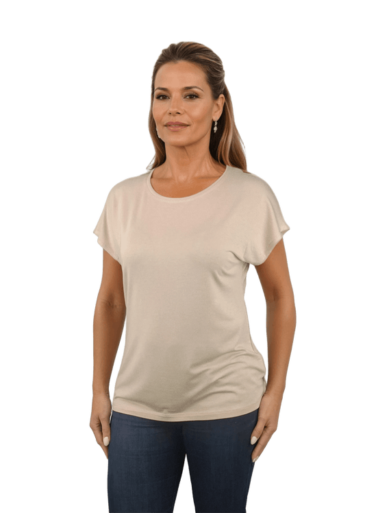 Damen Bluse - Kurzarm T-Shirt mit Rundhalsausschnitt