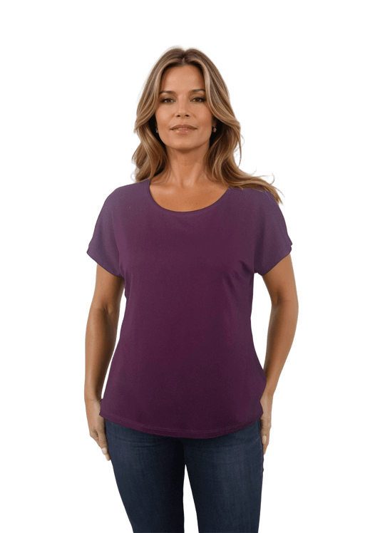 Damen Bluse - Kurzarm T-Shirt mit Rundhalsausschnitt