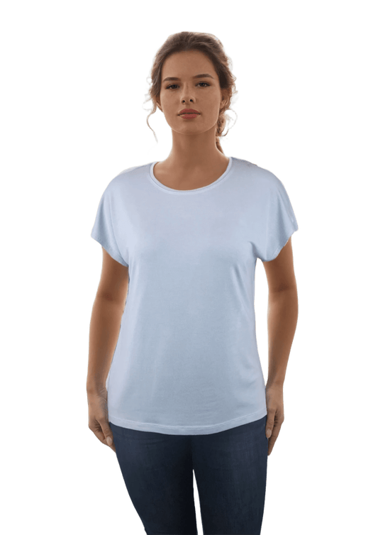Damen Bluse - Kurzarm T-Shirt mit Rundhalsausschnitt