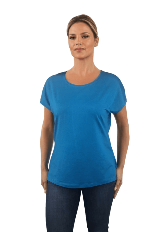 Damen Bluse - Kurzarm T-Shirt mit Rundhalsausschnitt