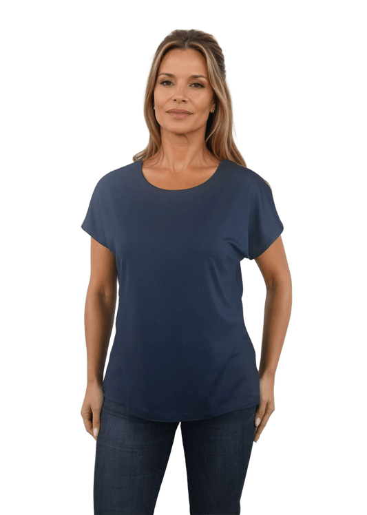 Damen Bluse - Kurzarm T-Shirt mit Rundhalsausschnitt
