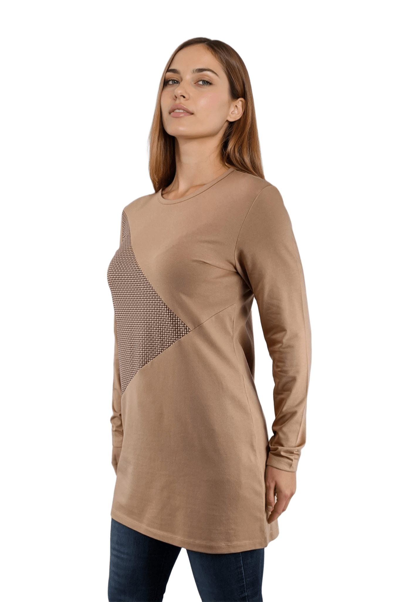 Дамска блуза-туника асиметрична с дълъг ръкав обло деколте - Decade.shop