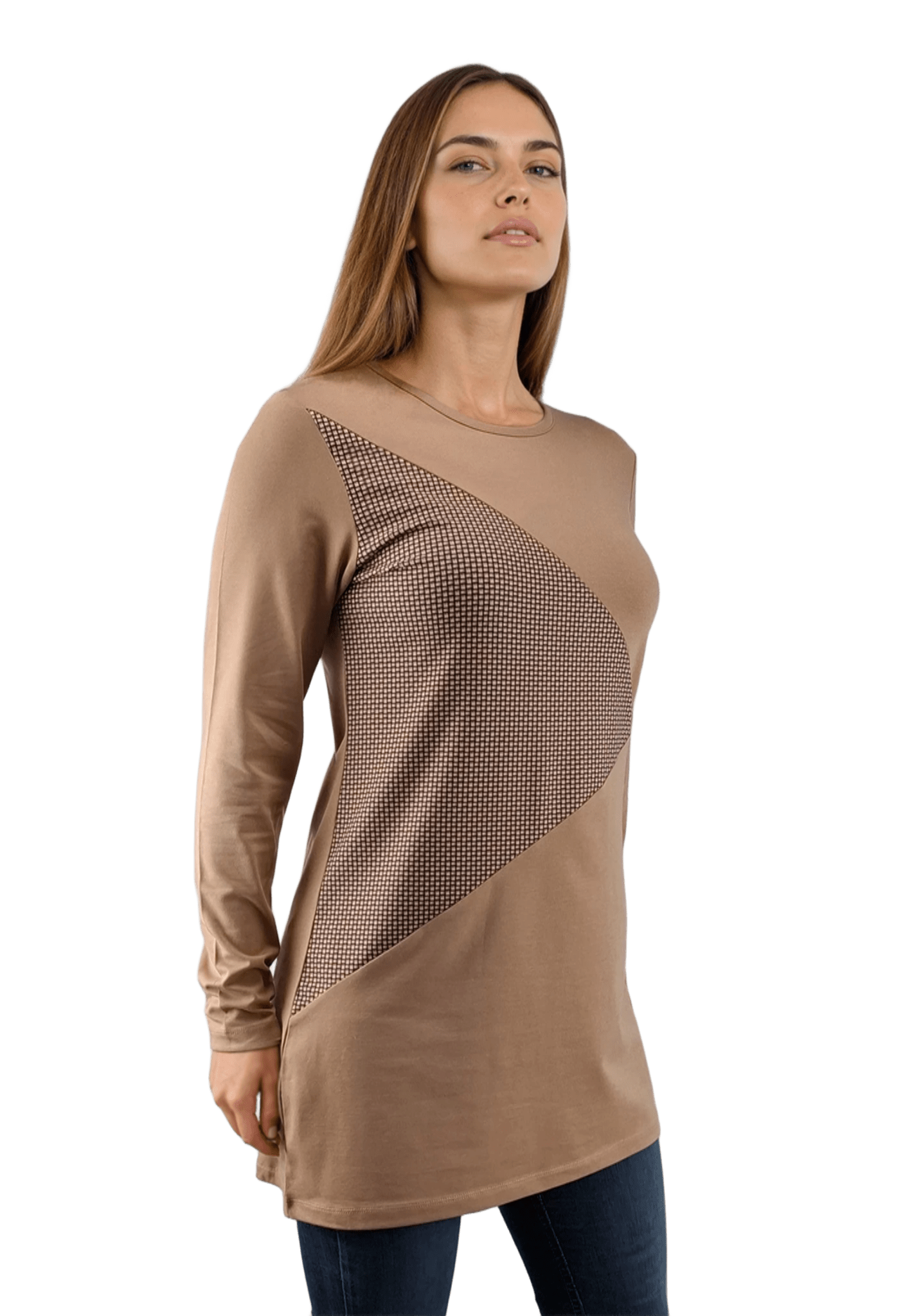 Дамска блуза-туника асиметрична с дълъг ръкав обло деколте - Decade.shop