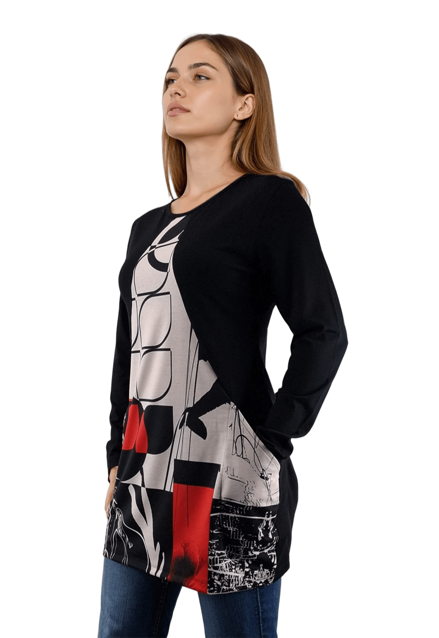 Дамска блуза-туника асиметрична с дълъг ръкав обло деколте - Decade.shop
