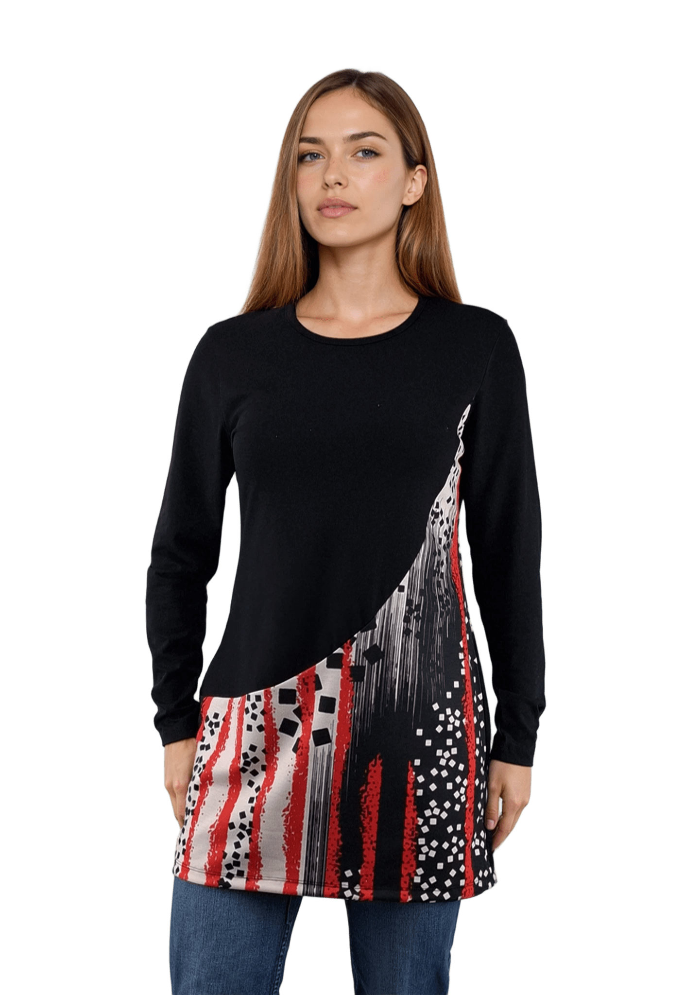 Дамска блуза-туника асиметрична с дълъг ръкав обло деколте - Decade.shop