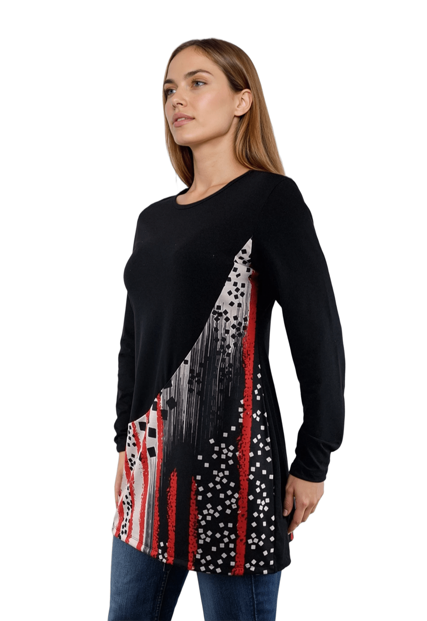 Дамска блуза-туника асиметрична с дълъг ръкав обло деколте - Decade.shop