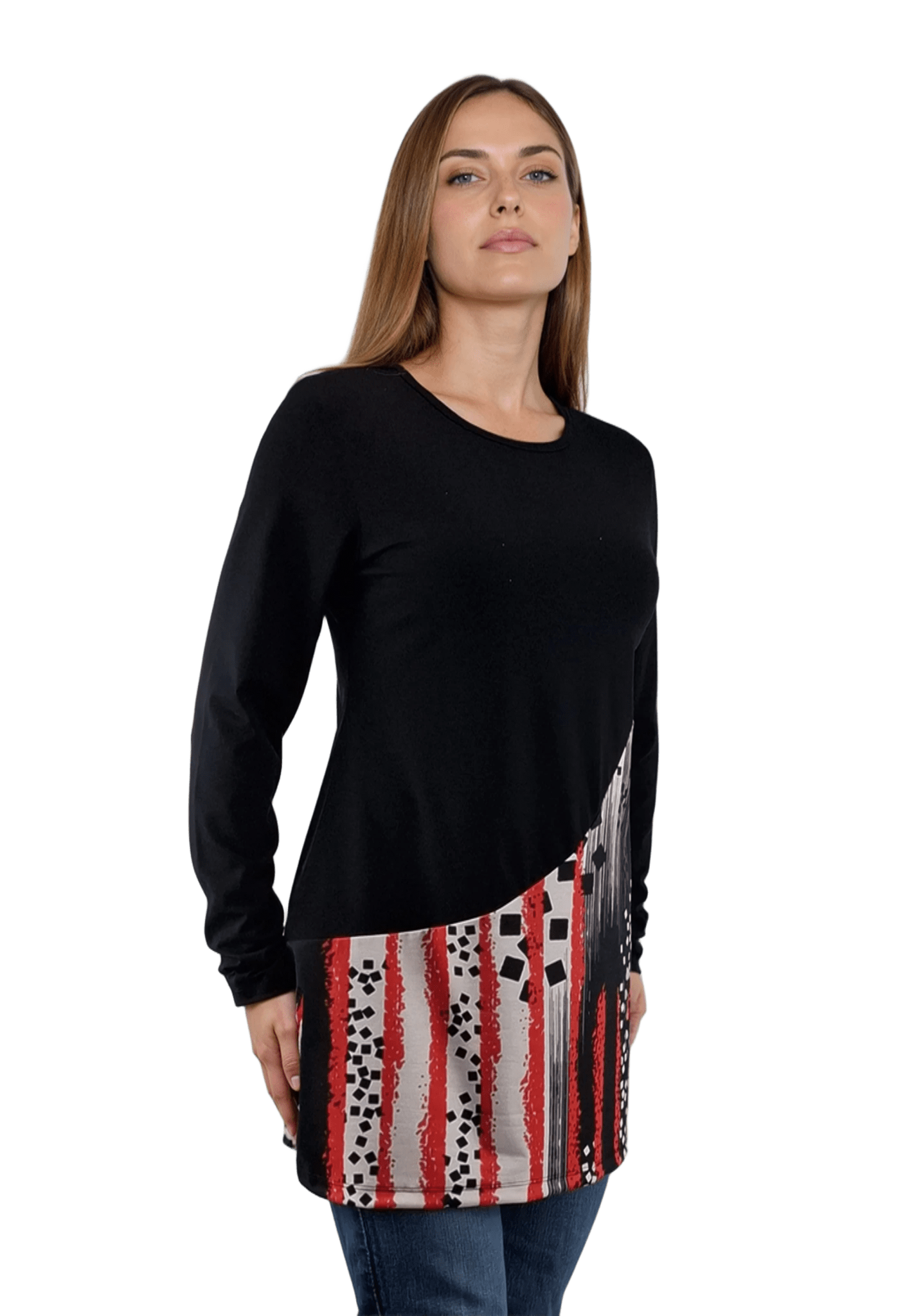 Дамска блуза-туника асиметрична с дълъг ръкав обло деколте - Decade.shop